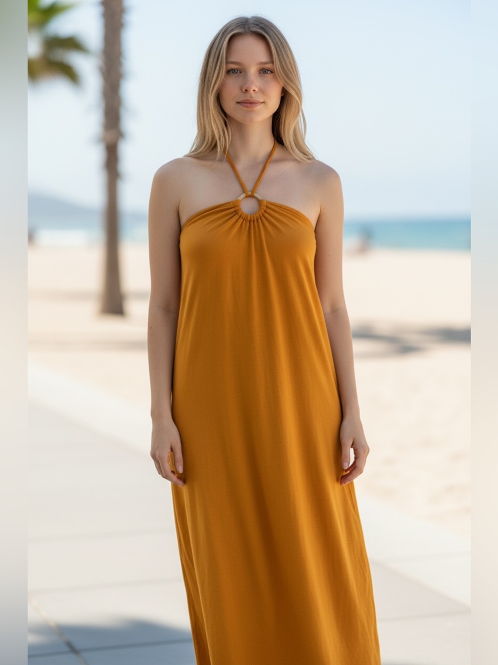 Old navy Orange Halter Ring Maxi Dress